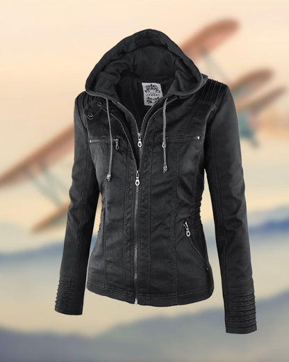 Women's Hooded Biker Jacket – Raquel – Black