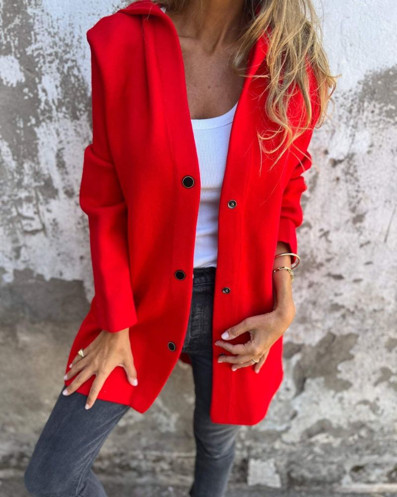 Women's Longline Hooded Coat – Nora – Red