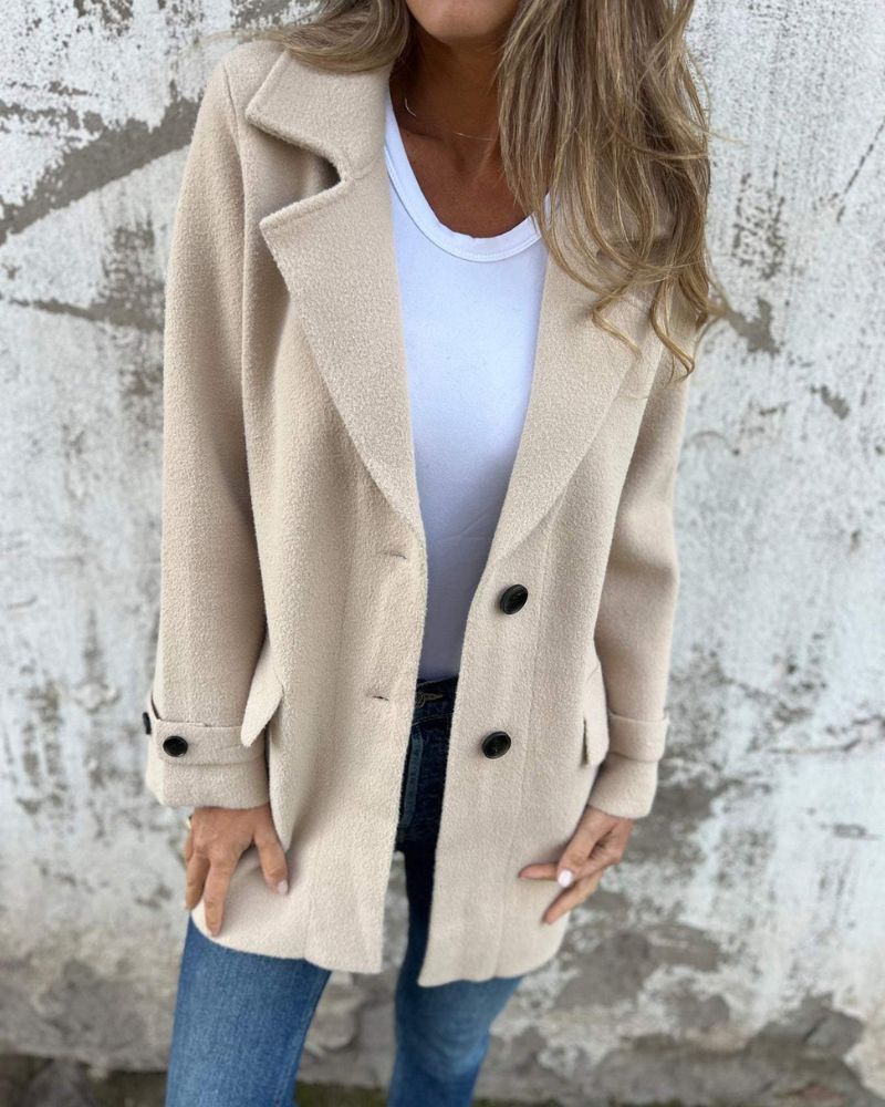 Women's Tailored Blazer with Buttons and Lapel – Rosalie – Beige
