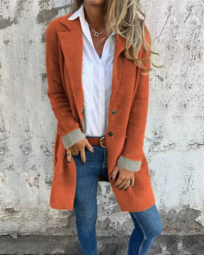 Women's Bouclé Wool Coat with Lapel and Buttons – Talita – Orange
