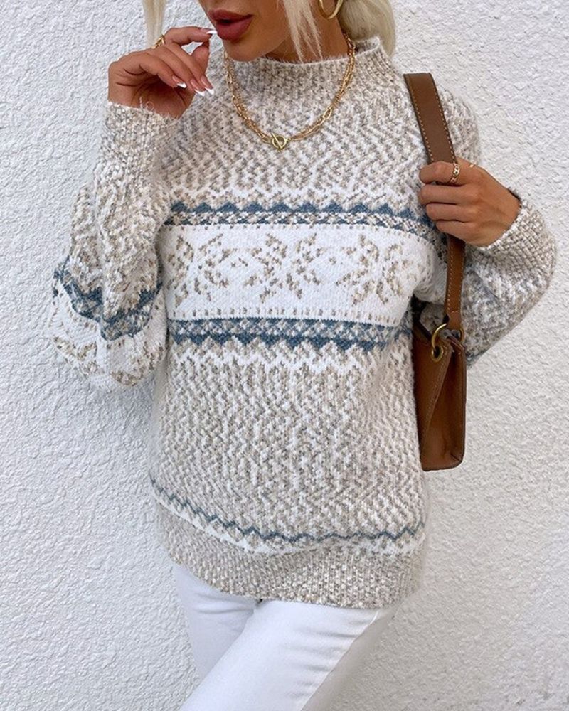 Women's Nordic-Print Knit Sweater – Sandra – Beige
