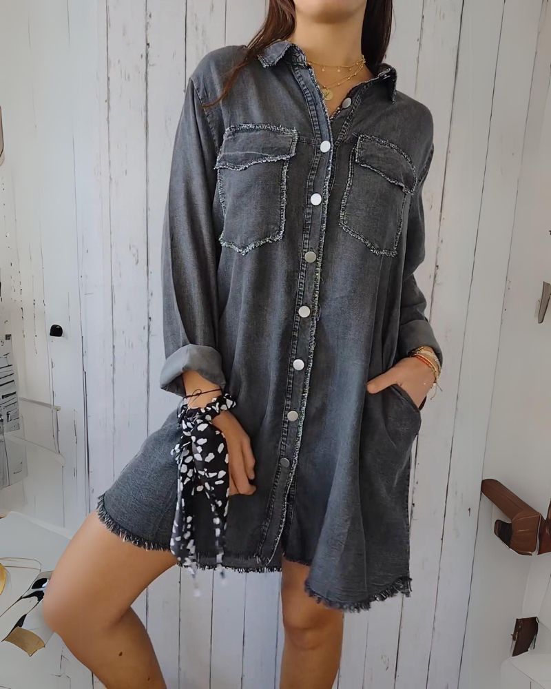 Women's Oversized Denim Shirt with Front Pockets – Elisa – view 2