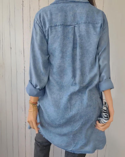 Women's Oversized Denim Shirt with Front Pockets – Elisa