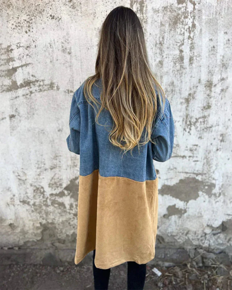 Women's Two-Tone Denim and Suede Overcoat – Marina