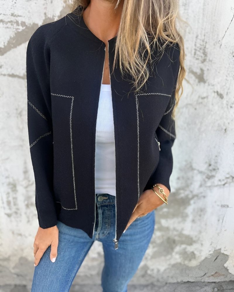 Women's Zip-Front Jacket with Side Pockets – Sile – Black