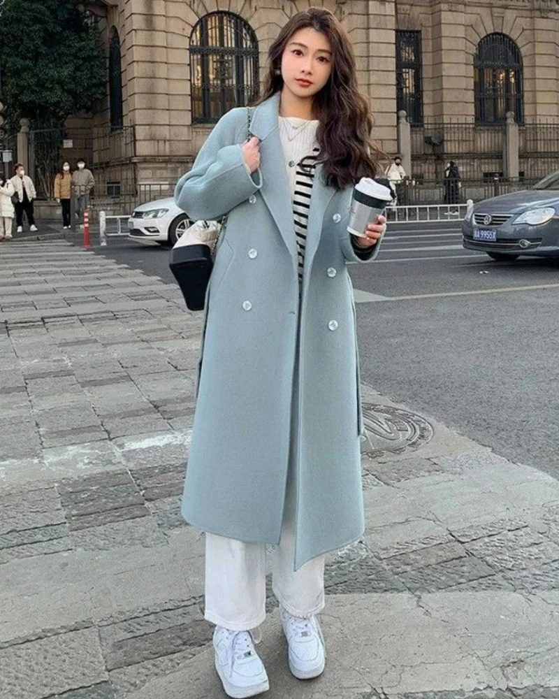 Women's Straight-Cut Lapel Overcoat – Nadia – Blue