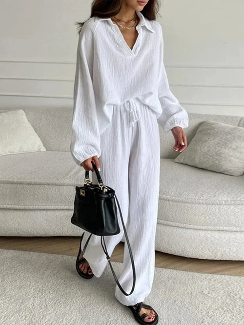 Women's Linen Two-Piece Set – Susannah – White