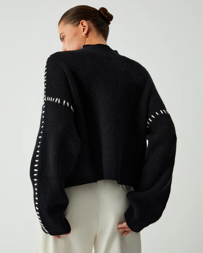 Women's Classic Black Knit Sweater – Octavia – view 2