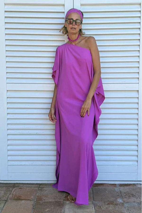Lightweight Asymmetric Dress with Belt – Leia – Cyclamen