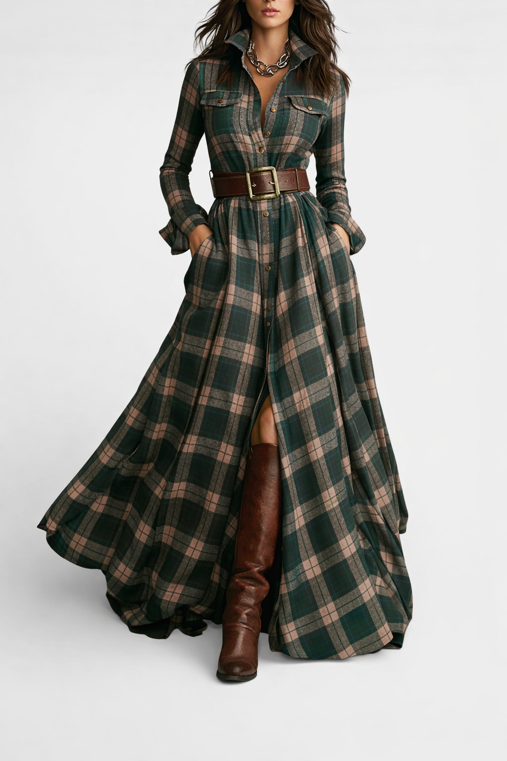 Women's Long Plaid Dress – Kara – view 6