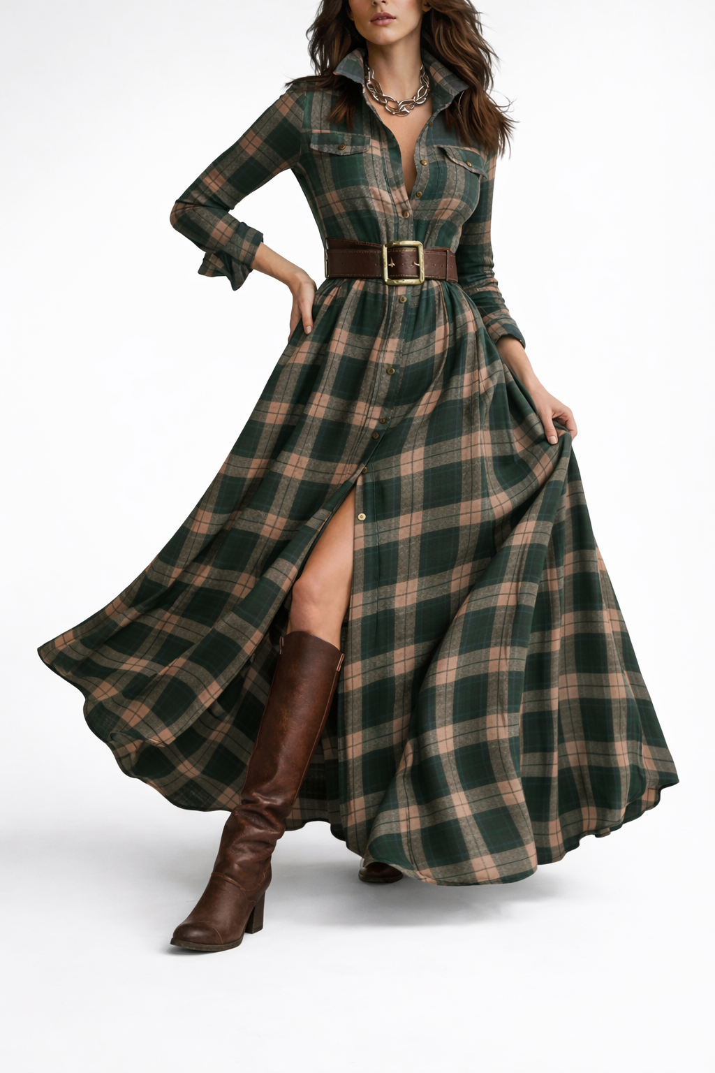 Women's Long Plaid Dress – Kara – view 5