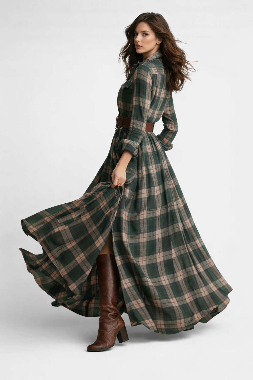 Women's Long Plaid Dress – Kara – view 3