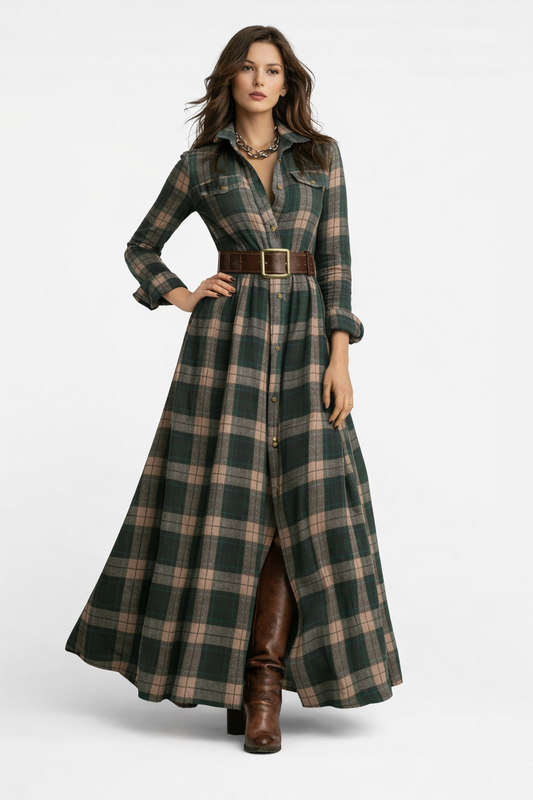 Women's Long Plaid Dress – Kara
