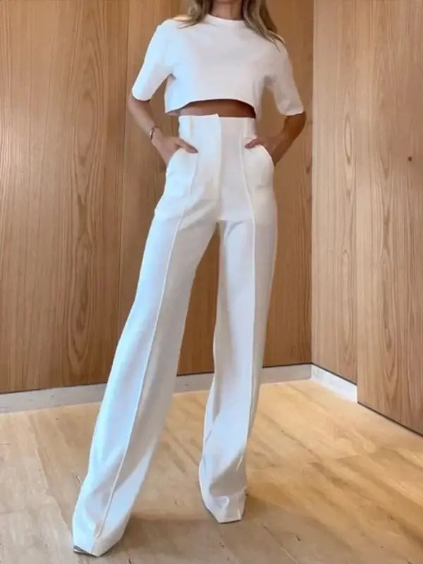 Cropped Top and High-Waist Wide-Leg Pants Set – Linnea