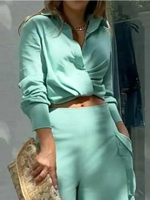 Women's Long-Sleeve Shirt and Wide-Leg Pants Set – Oriana