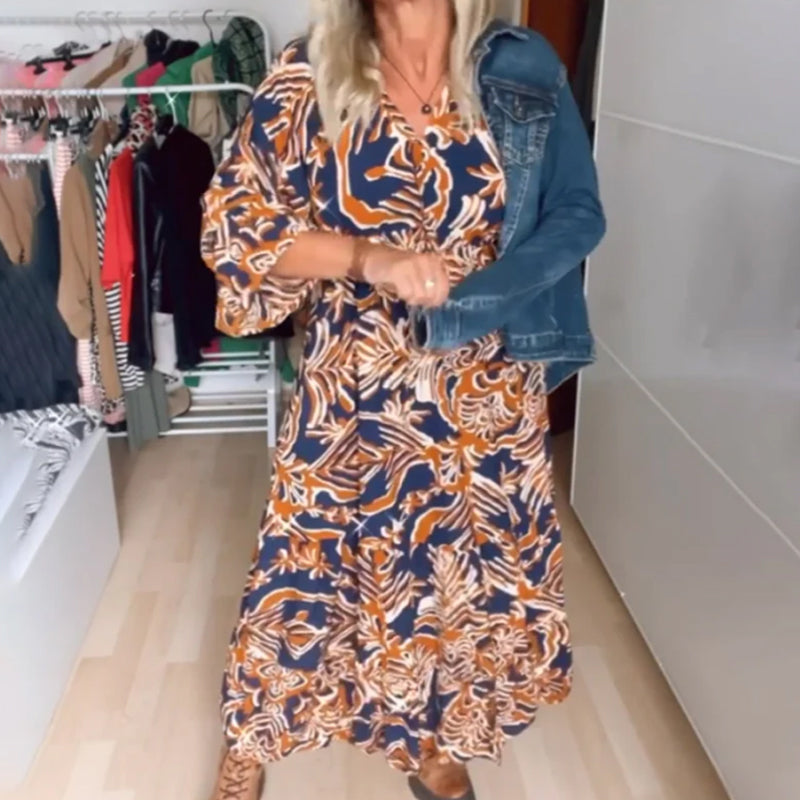 Long Printed V-Neck Dress – Emmeline – view 4