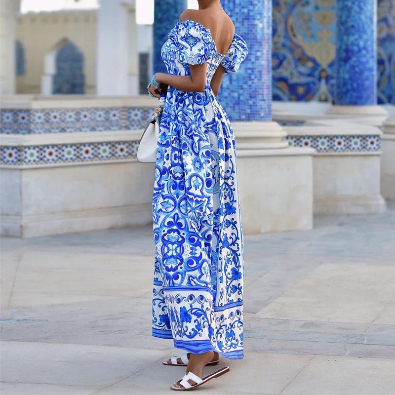 Women's Long Off-Shoulder Printed Dress – Logan
