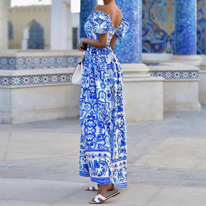 Women's Long Off-Shoulder Printed Dress – Logan