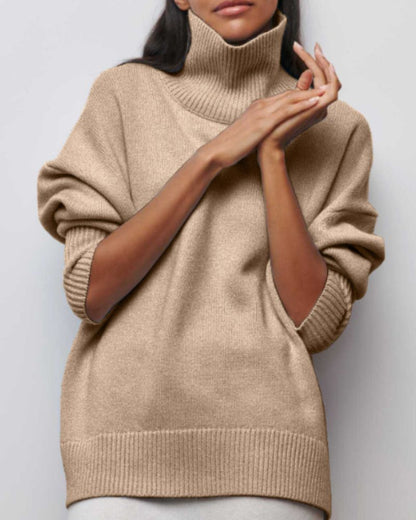 Women's Oversized Turtleneck Blouse – Sabrina – Khaki