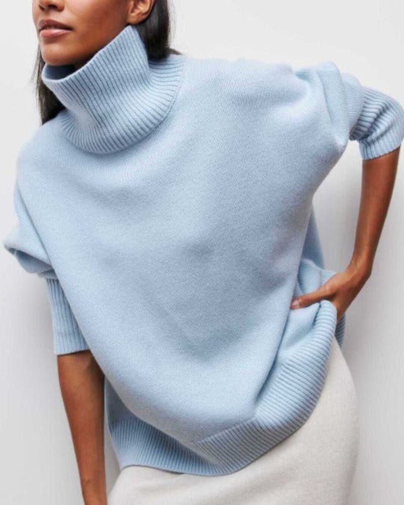 Women's Oversized Turtleneck Blouse – Sabrina – Light Blue