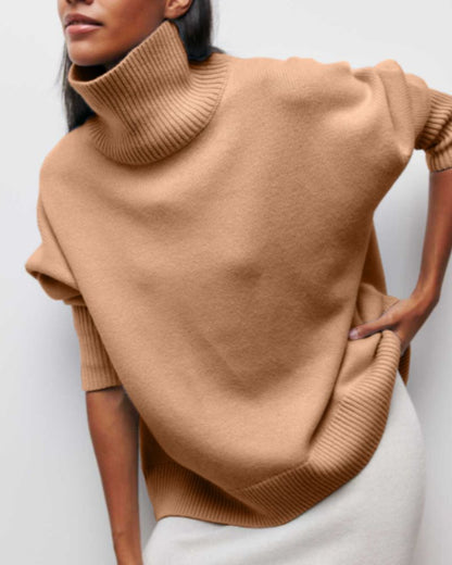 Women's Oversized Turtleneck Blouse – Sabrina – Brown