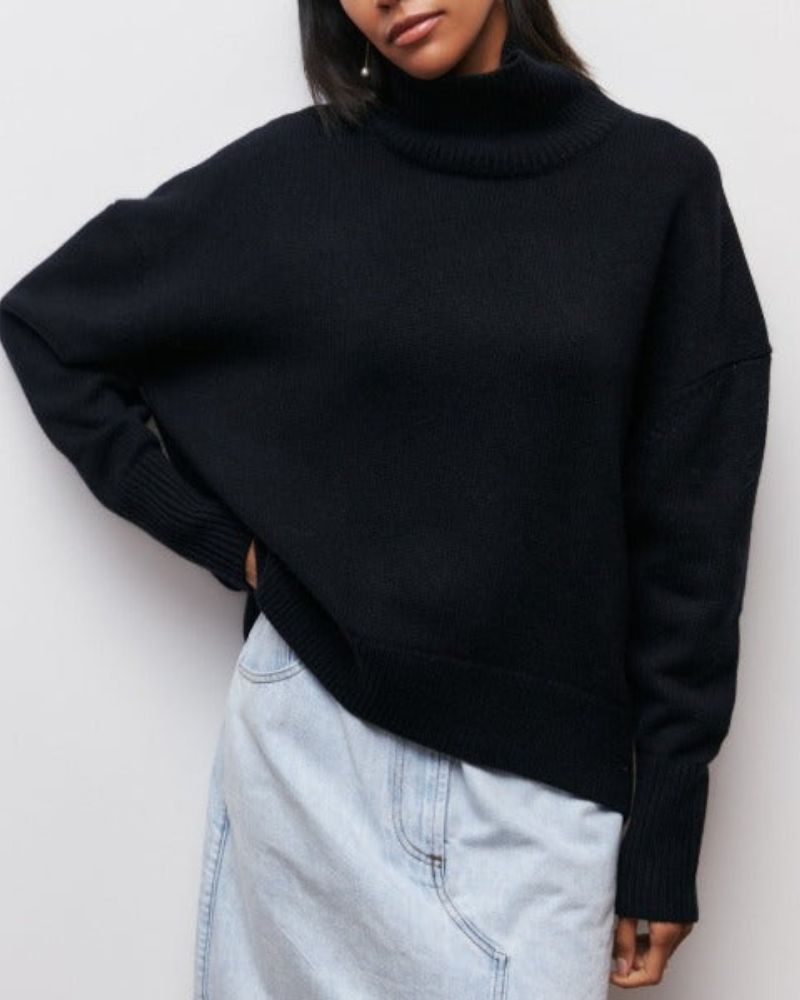 Women's Oversized Turtleneck Blouse – Sabrina – Black