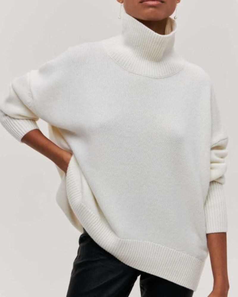 Women's Oversized Turtleneck Blouse – Sabrina – White