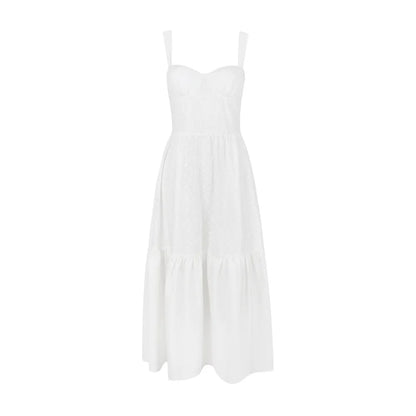 Women's White Lace Midi Dress with Wide Straps – Nivia – view 8