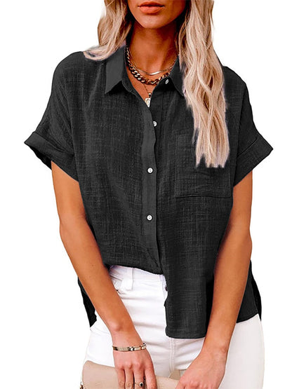 Women's Short-Sleeve Linen Shirt – Saffron – Black