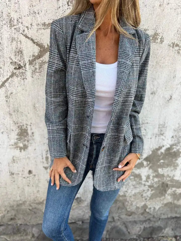 Women's Long Plaid Button Coat – Tallulah – Blue