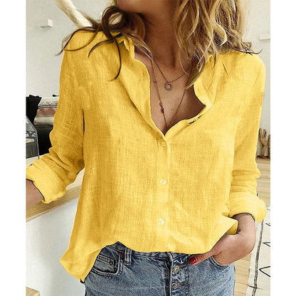 Women's Linen Button-Down Shirt – Bella – Yellow