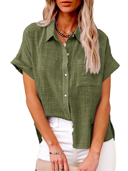 Women's Short-Sleeve Linen Shirt – Saffron – Green