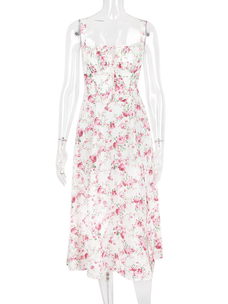 Women's Floral Midi Dress with Wide Straps – Francesca – view 5