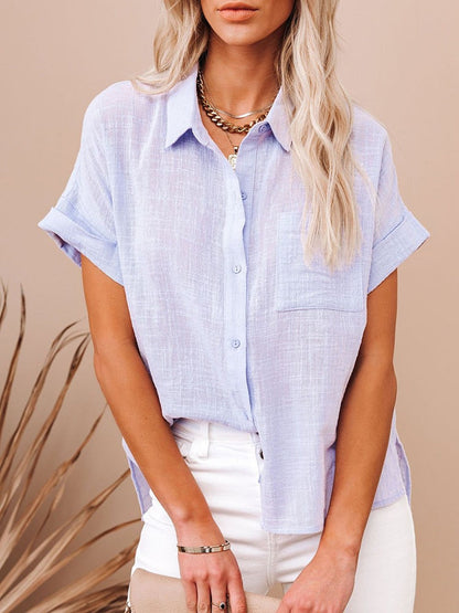 Women's Short-Sleeve Linen Shirt – Saffron – Lilac