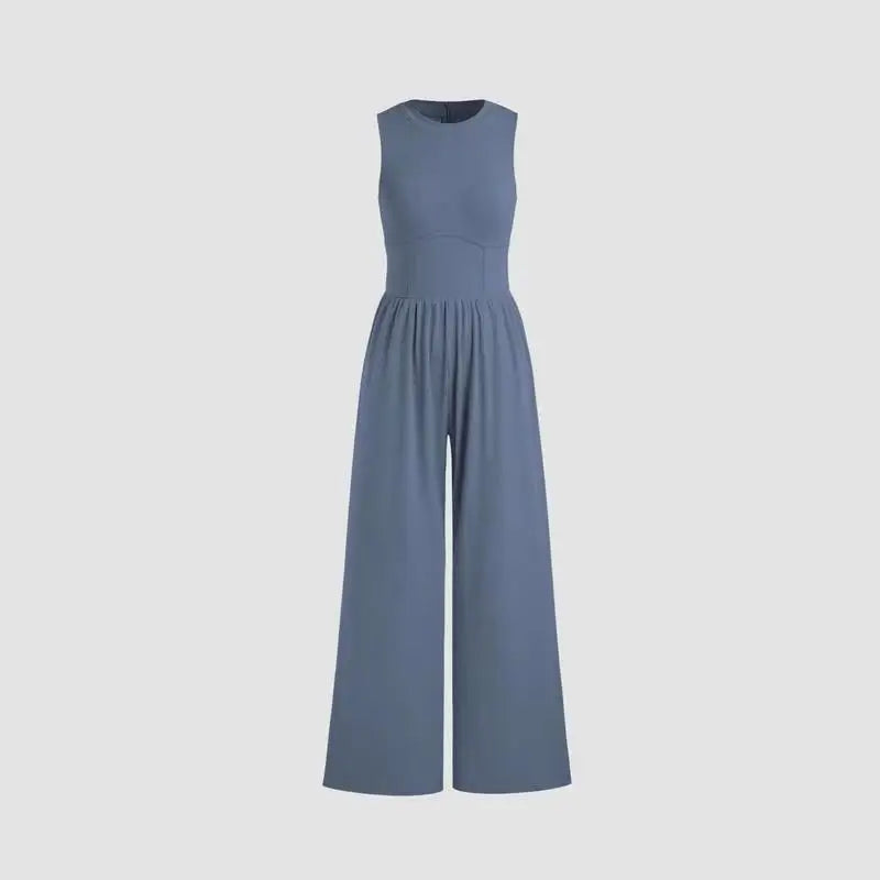 Women's High-Waist Jumpsuit – Summer – Blue