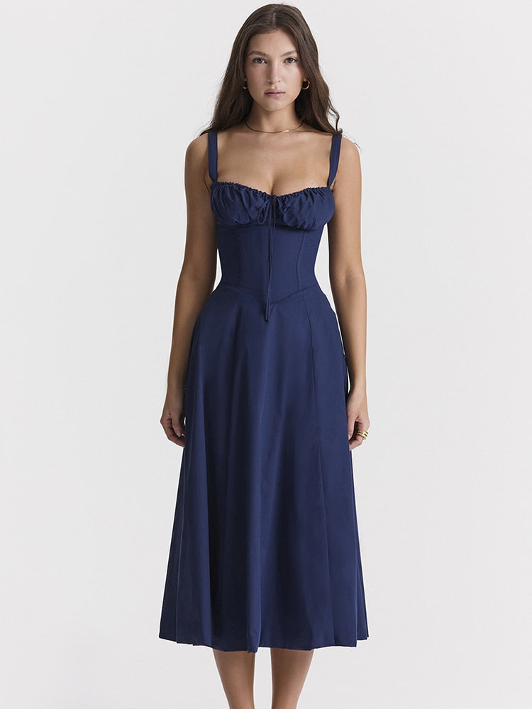 Women's Floral Midi Dress with Wide Straps – Francesca