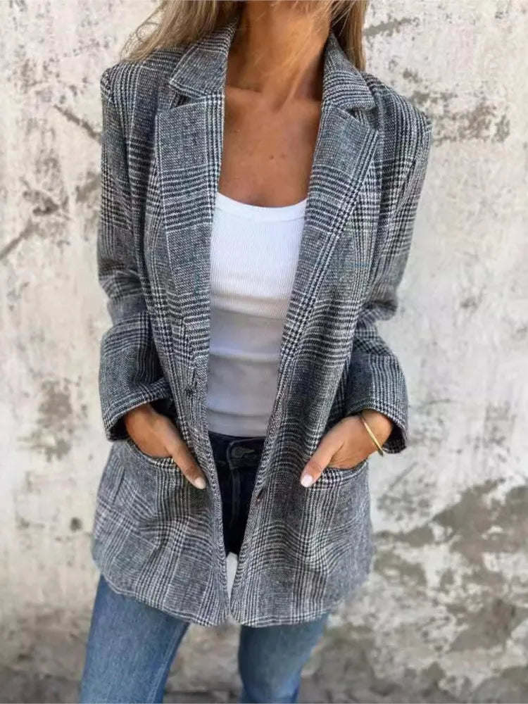 Women's Long Plaid Button Coat – Tallulah – view 3