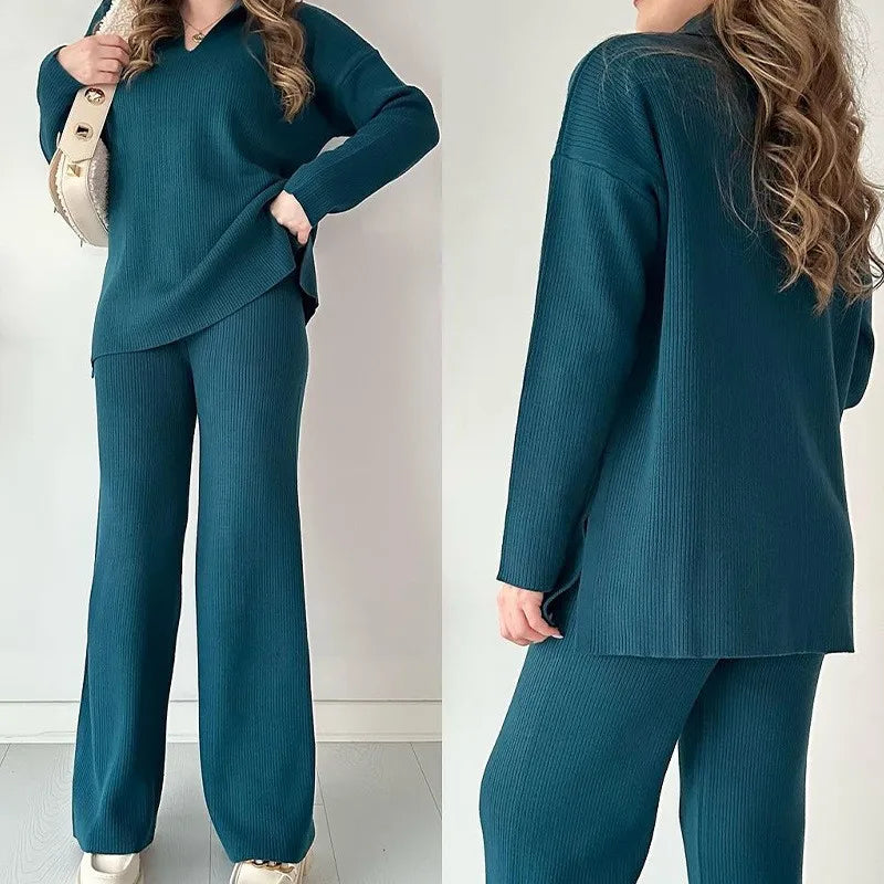 Women's V-Neck Two-Piece Set – Carina – Green