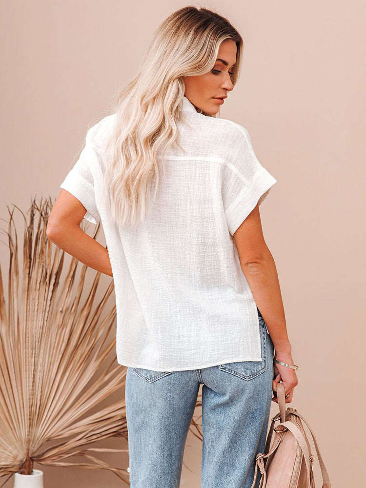 Women's Short-Sleeve Linen Shirt – Saffron – view 2
