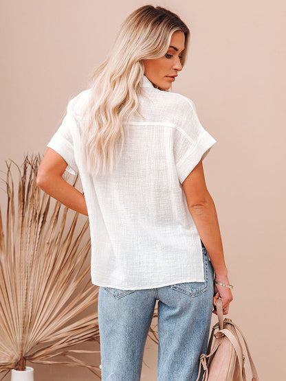 Women's Short-Sleeve Linen Shirt – Saffron – view 2