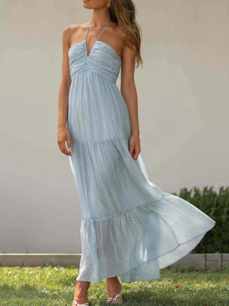 Women's Long Floral Chiffon Halter Dress – Zosia – view 5