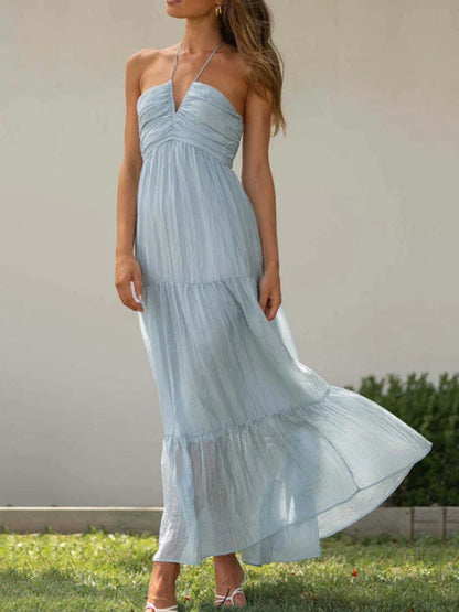 Women's Long Floral Chiffon Halter Dress – Zosia – view 5
