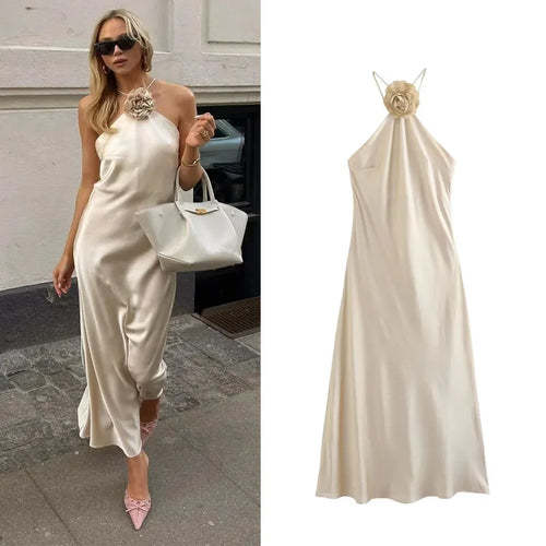 Women's Long Solid Halter Dress – Selma