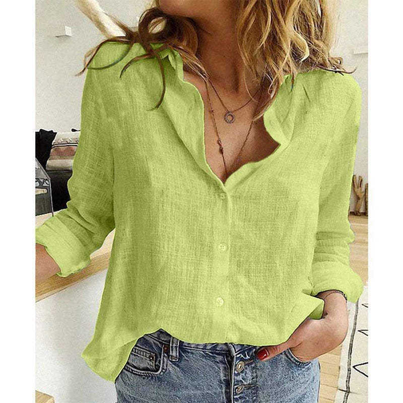 Women's Linen Button-Down Shirt – Bella – Green