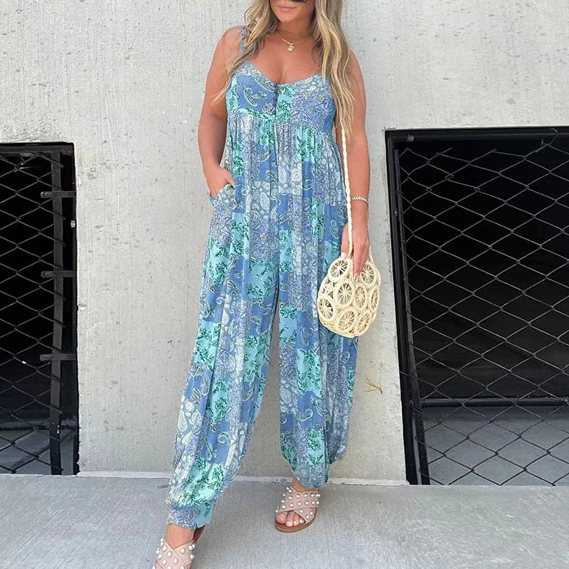 Women's Vintage Tank Jumpsuit – Bernadette – Blue