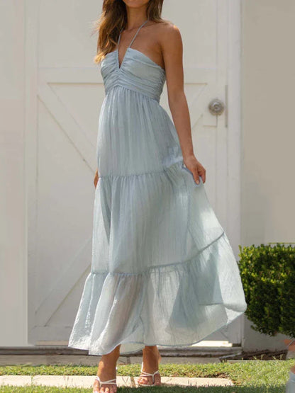 Women's Long Floral Chiffon Halter Dress – Zosia – view 6