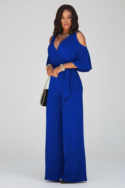 Women's Wrap V-Neck Wide-Leg Jumpsuit – Alana – Blue