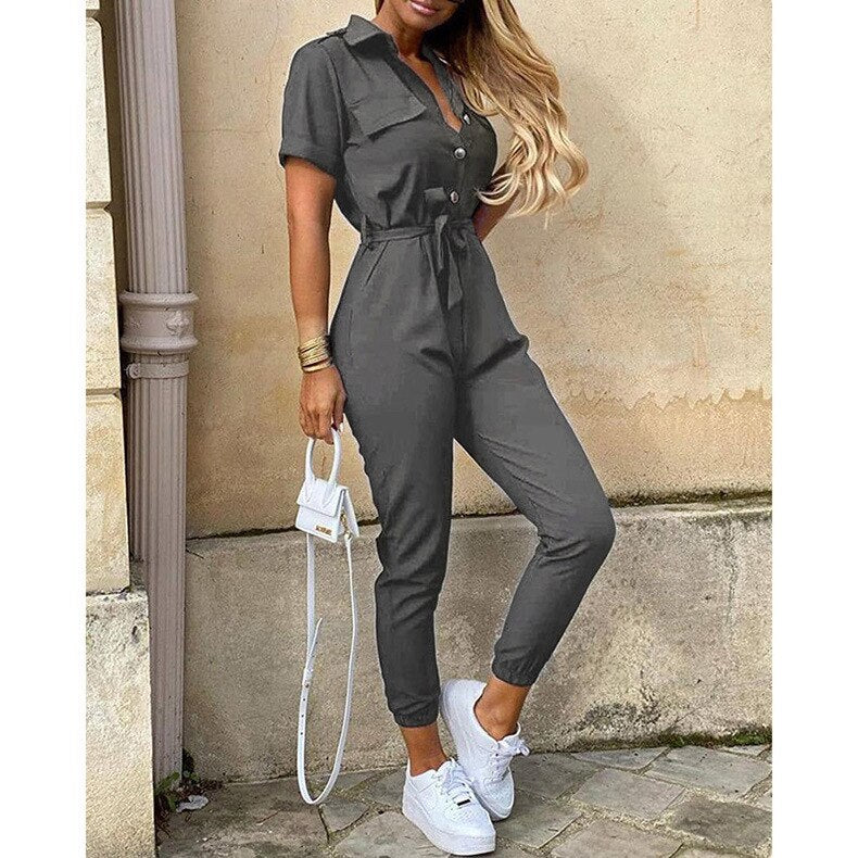 Women's Bomber-Style Jumpsuit – Evelyn – Gray