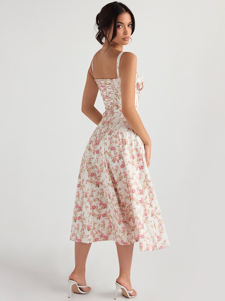 Women's Floral Midi Dress with Wide Straps – Francesca – view 4