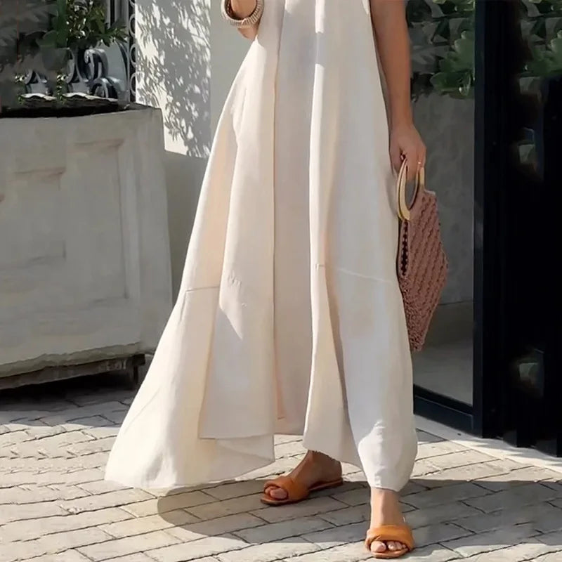 Long V-Neck Dress with Bow Straps – Ernestine – view 3